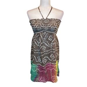 Halter dress with tie dye trim